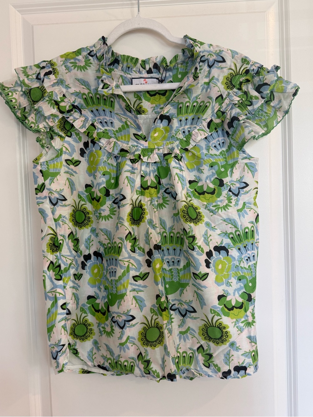 Ck Bradley Silla Cornflower Floral Ruffle Sleeve Blouse-NWT